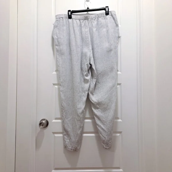Eileen Fisher White Black Check Linen Tapered Pant Size Large - Picture 7 of 9